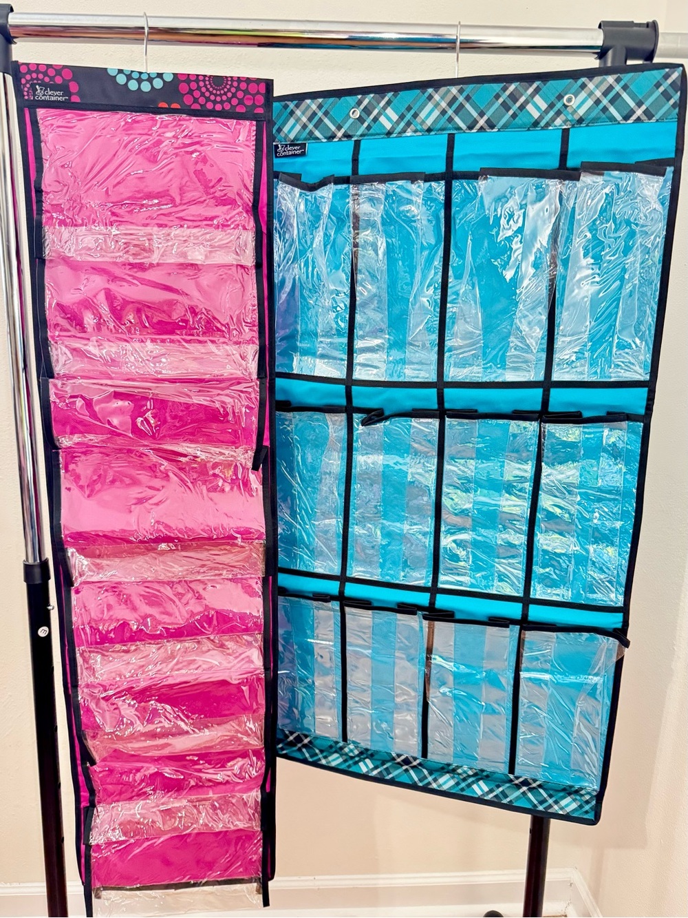 2Pcs Clear 16-21 Pockets Hanging Over-the-Door & Closet Shoes Storage Organizer